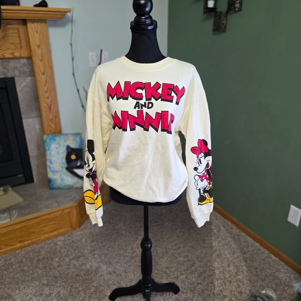 Mickey & Minnie Mouse Beige Pullover Sweatshirt Size M